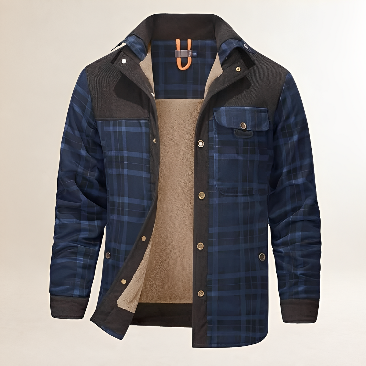 Dapper Jacket Men's Plaid Snap-Front, Stand Collar, Chest Flap & Side Pockets, Lined, Regular Fit