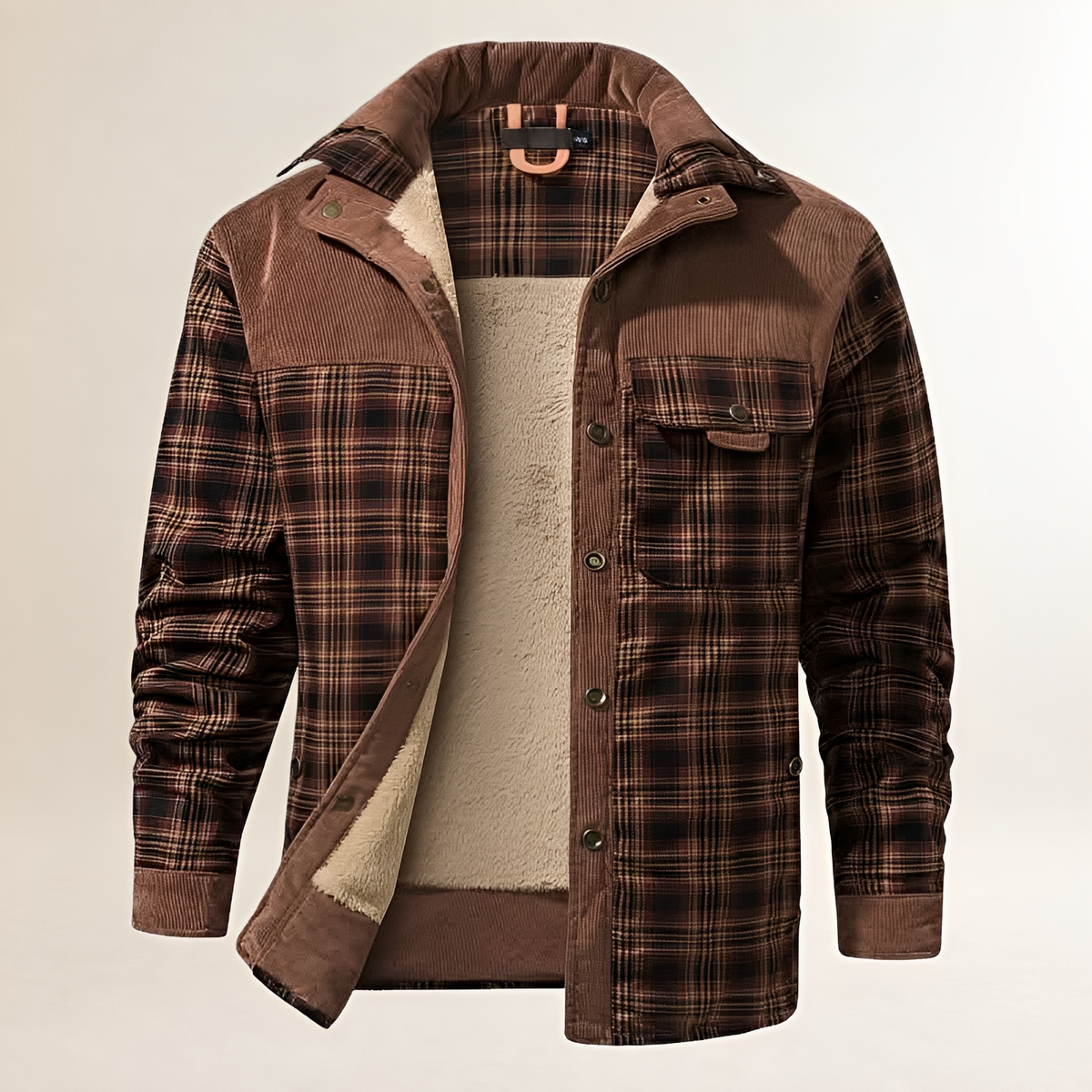 Dapper Jacket Men's Plaid Snap-Front, Stand Collar, Chest Flap & Side Pockets, Lined, Regular Fit