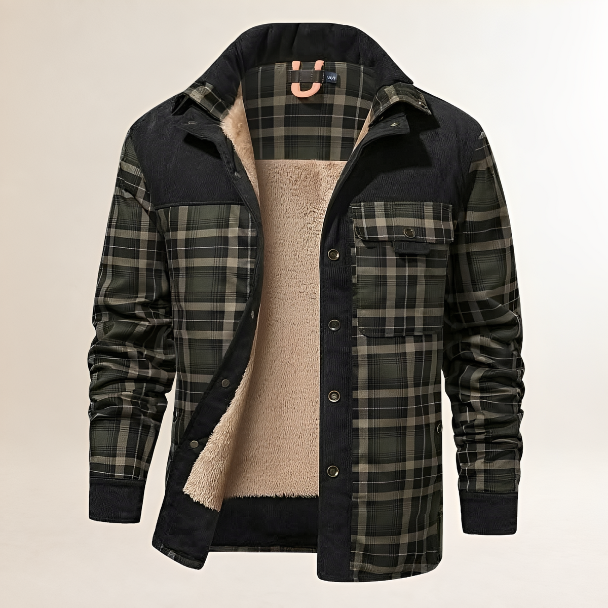 Dapper Jacket Men's Plaid Snap-Front, Stand Collar, Chest Flap & Side Pockets, Lined, Regular Fit
