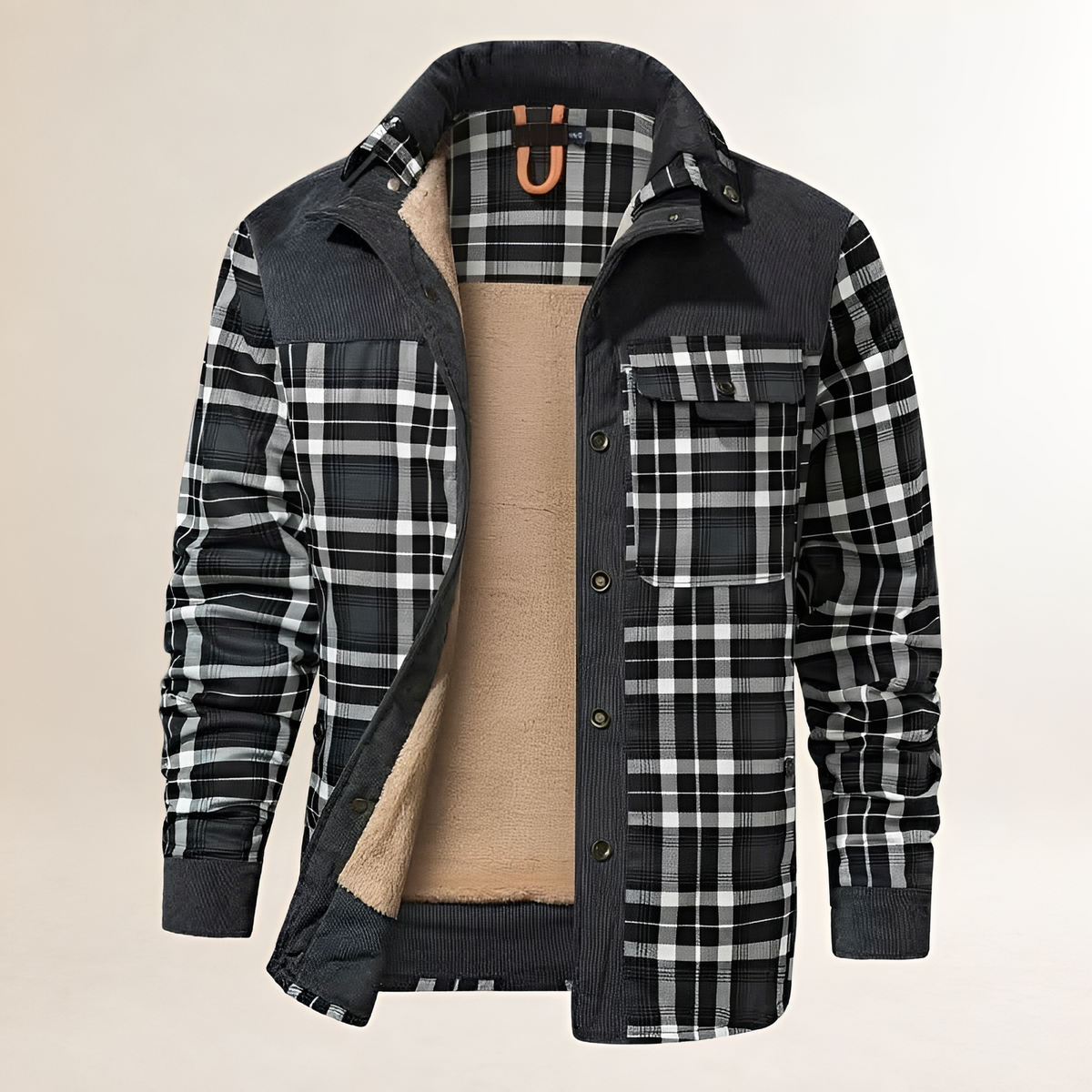 Dapper Jacket Men's Plaid Snap-Front, Stand Collar, Chest Flap & Side Pockets, Lined, Regular Fit