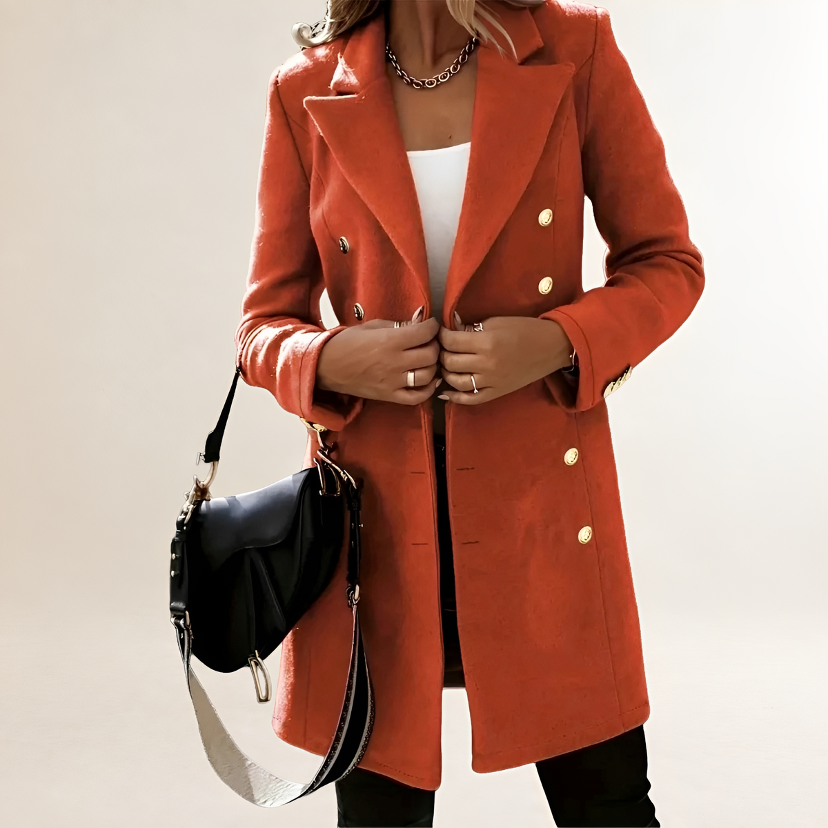 Double-Breasted Coat for Women - Classic Collar, Long Sleeve, Tailored Fit