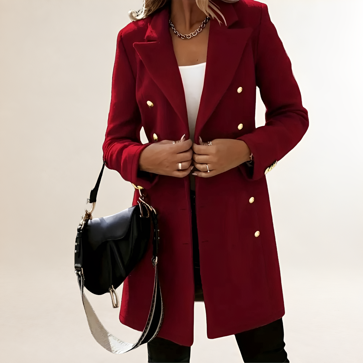 Double-Breasted Coat for Women - Classic Collar, Long Sleeve, Tailored Fit