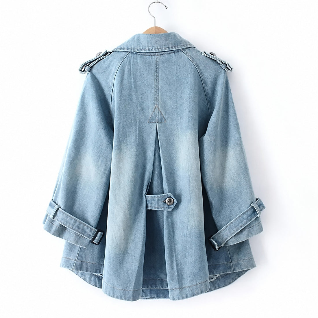 Double-Breasted Trench Coat for Women with Silver Button Accents and Epaulets - Relaxed Fit
