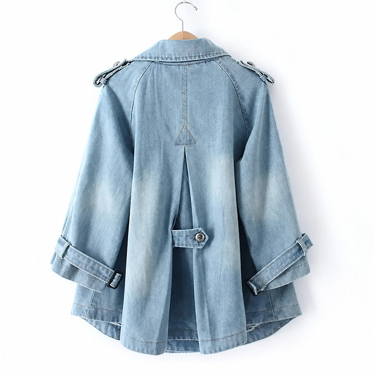 Double-Breasted Trench Coat for Women with Silver Button Accents and Epaulets - Relaxed Fit