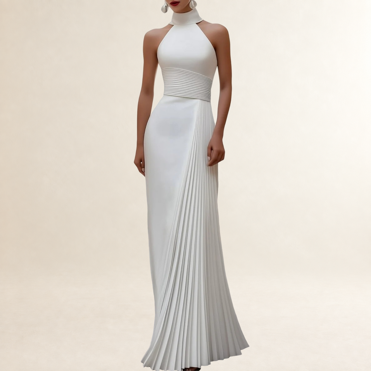 Evening Dress Women Halter-Neck Pleated Gown - Slim Fit