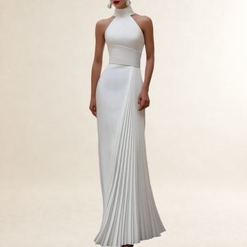 Evening Dress Women Halter-Neck Pleated Gown - Slim Fit