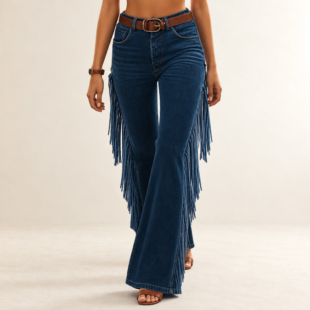 Flared Pants Women Fringe Design - Loose Fit Vintage Style