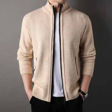 Full-Zip Jacket Men Stand-Up Collar with Side Pockets and Ribbed Cuffs