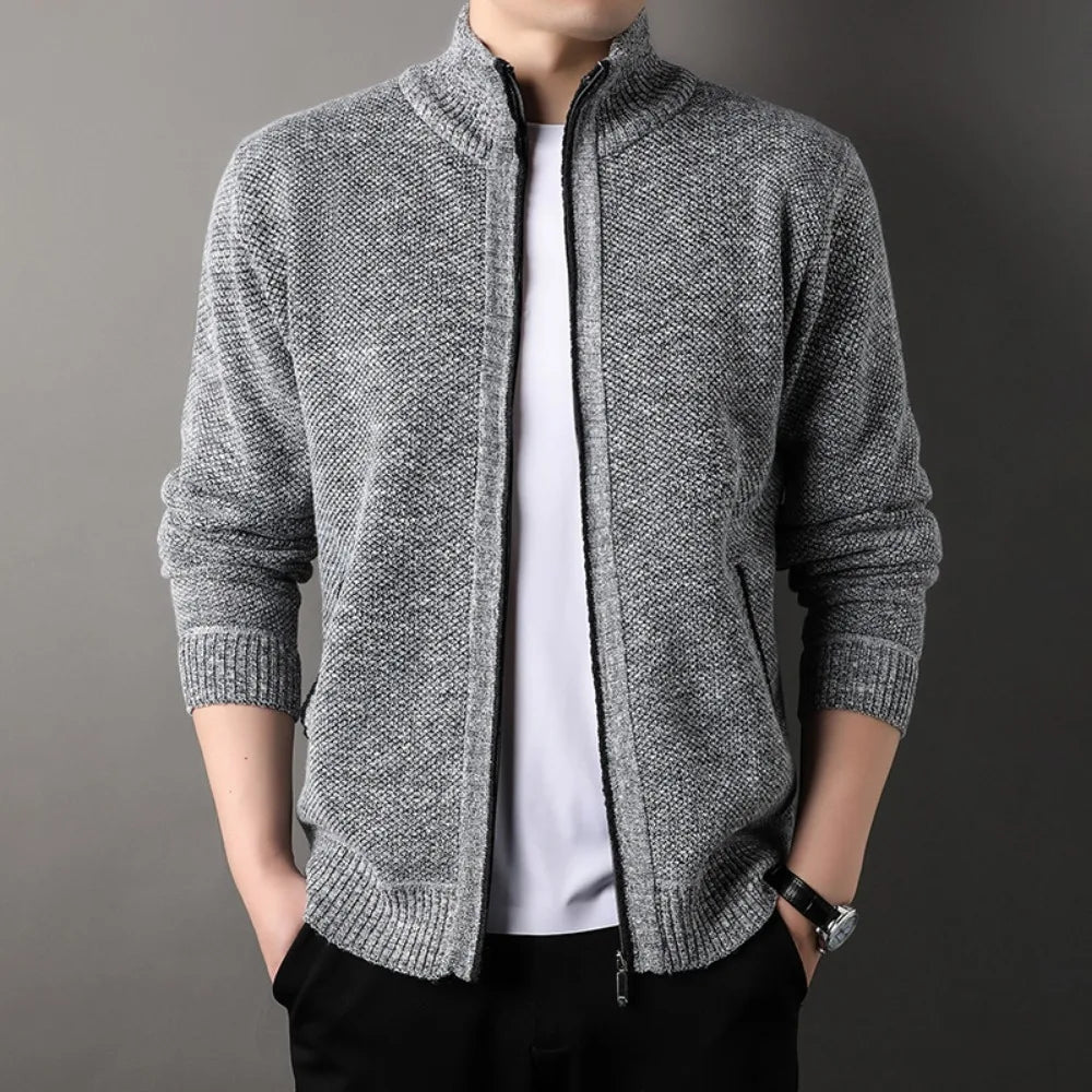 Full-Zip Jacket Men Stand-Up Collar with Side Pockets and Ribbed Cuffs
