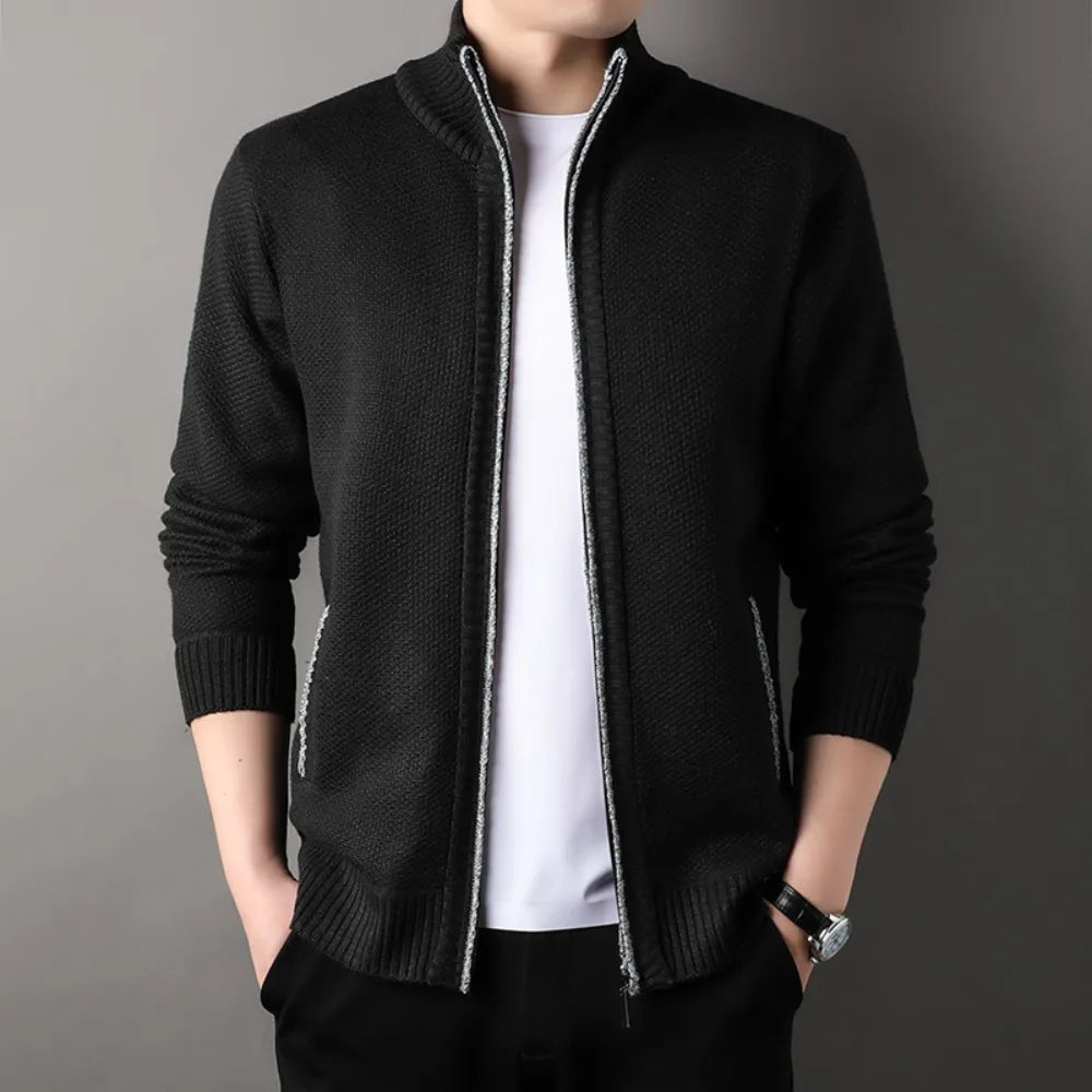 Full-Zip Jacket Men Stand-Up Collar with Side Pockets and Ribbed Cuffs