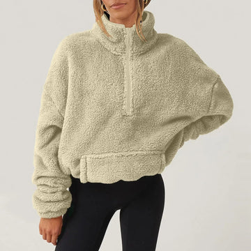 Half-Zip Sweatshirt Women Relaxed Fit with High Collar and Long Sleeves