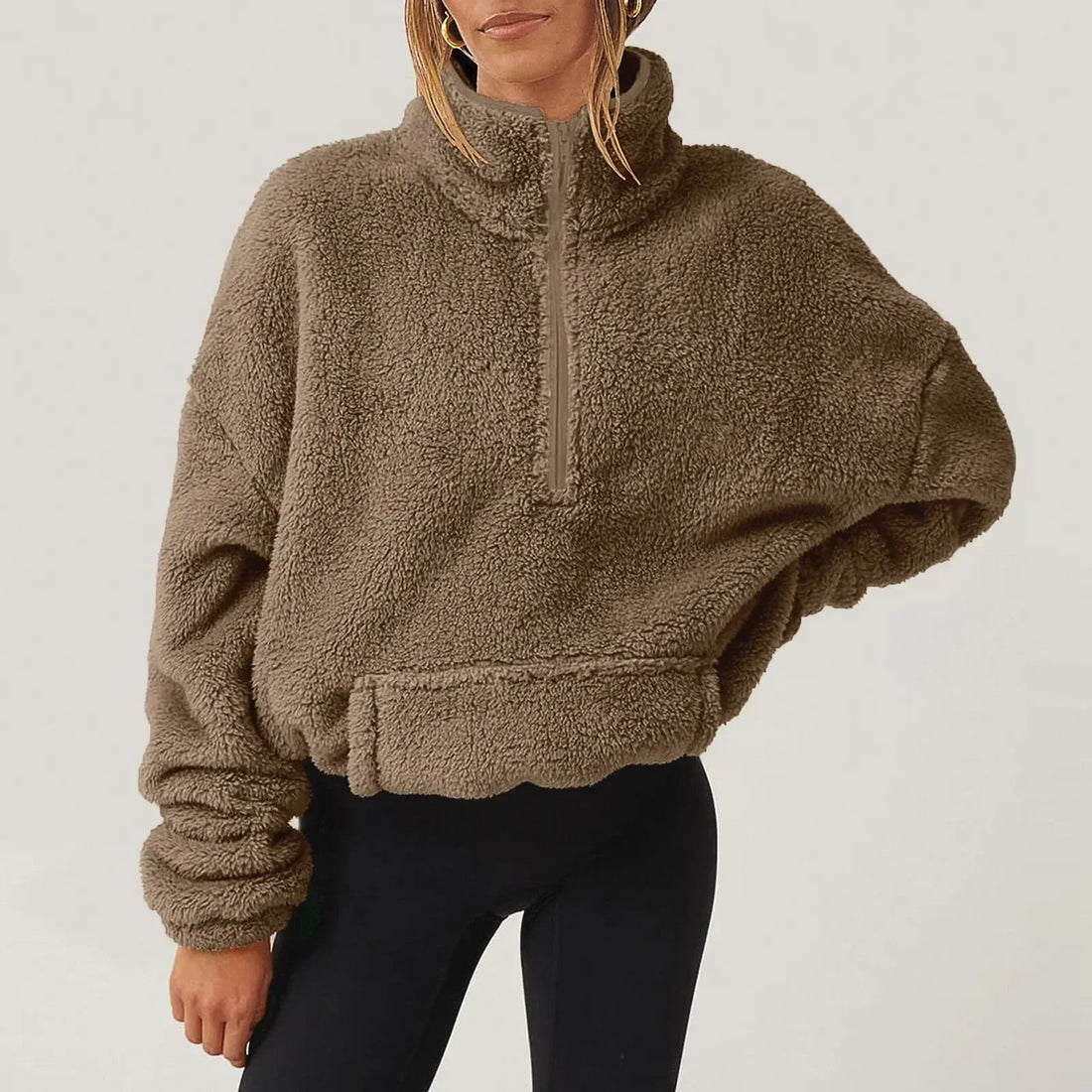 Half-Zip Sweatshirt Women Relaxed Fit with High Collar and Long Sleeves