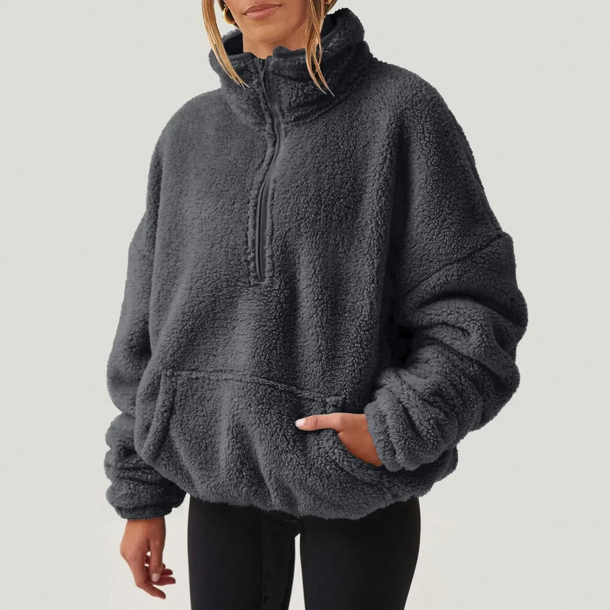 Half-Zip Sweatshirt Women Relaxed Fit with High Collar and Long Sleeves