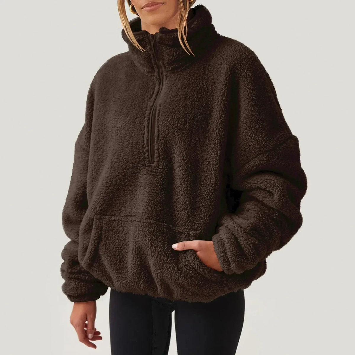 Half-Zip Sweatshirt Women Relaxed Fit with High Collar and Long Sleeves
