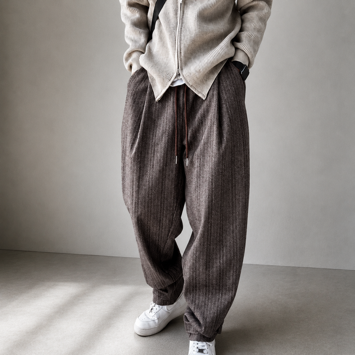 Harem Pants for Men - Relaxed Fit with Adjustable Drawstring Waist and Textured Pattern