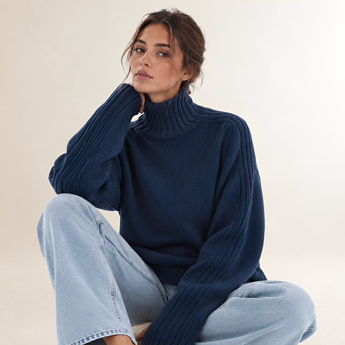 High Neck Sweater for Women Long Sleeve Regular Fit Ribbed Design