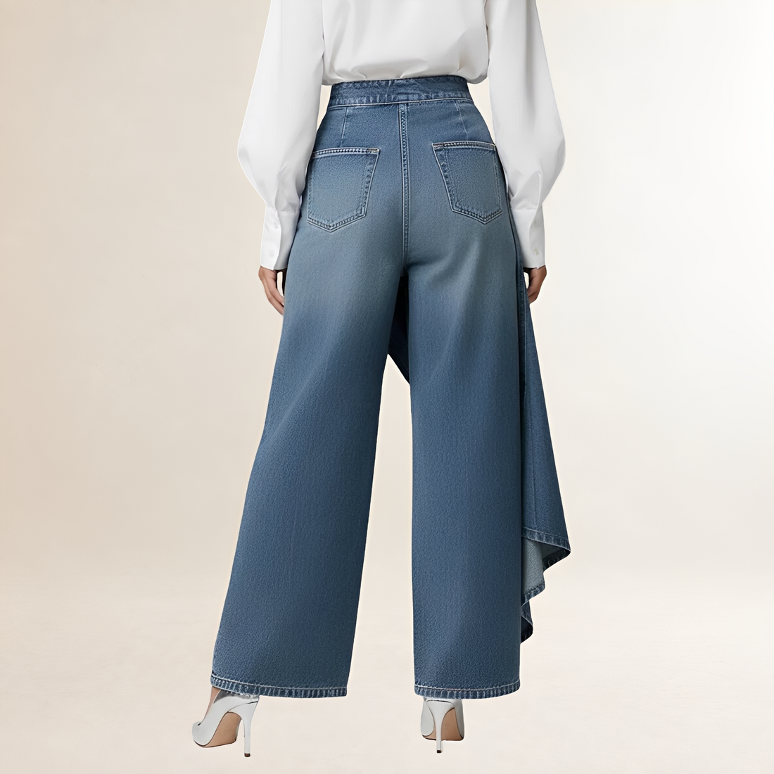 High-Waist Jeans Women Asymmetrical Overlay Wide Leg - Relaxed Fit