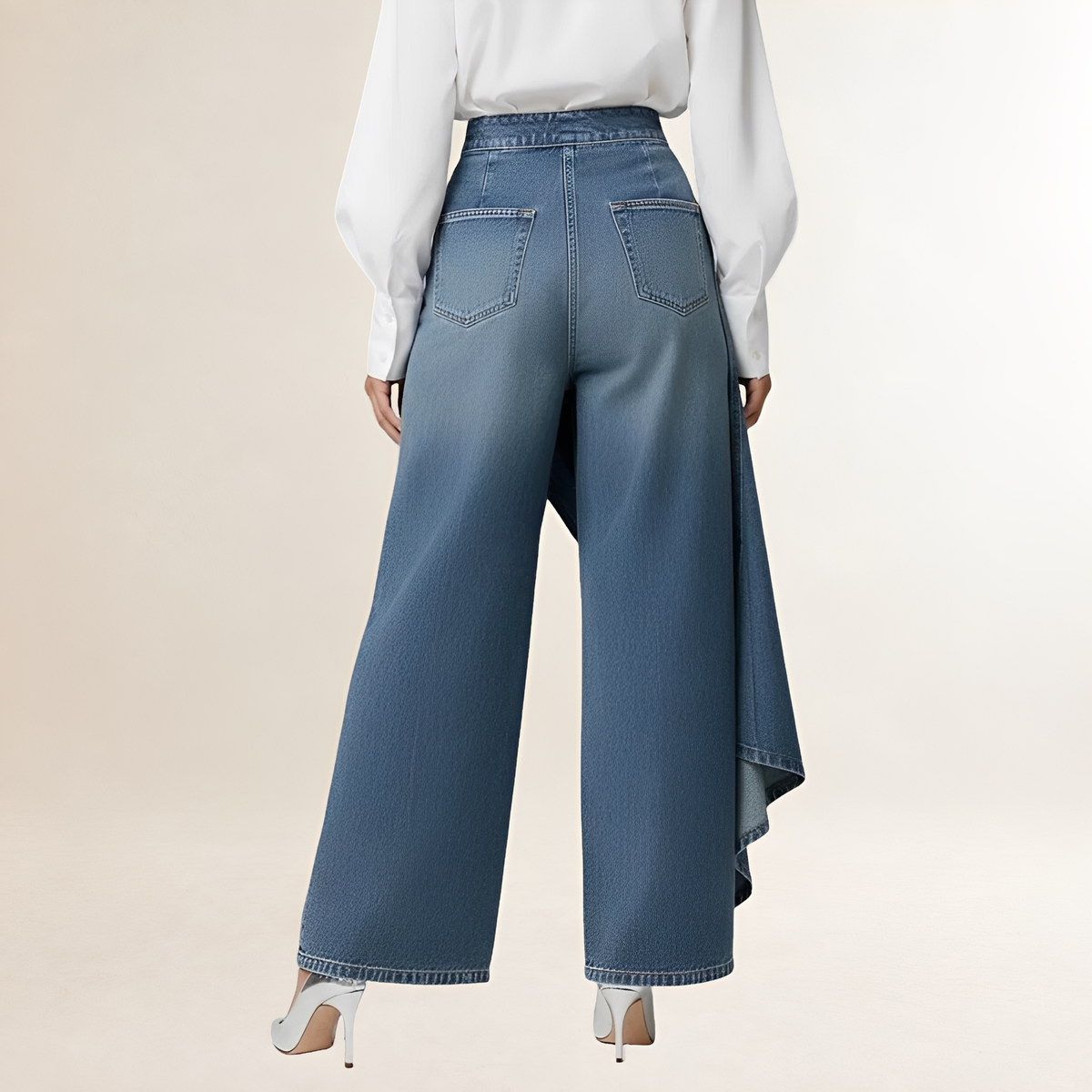High-Waist Jeans Women Asymmetrical Overlay Wide Leg - Relaxed Fit