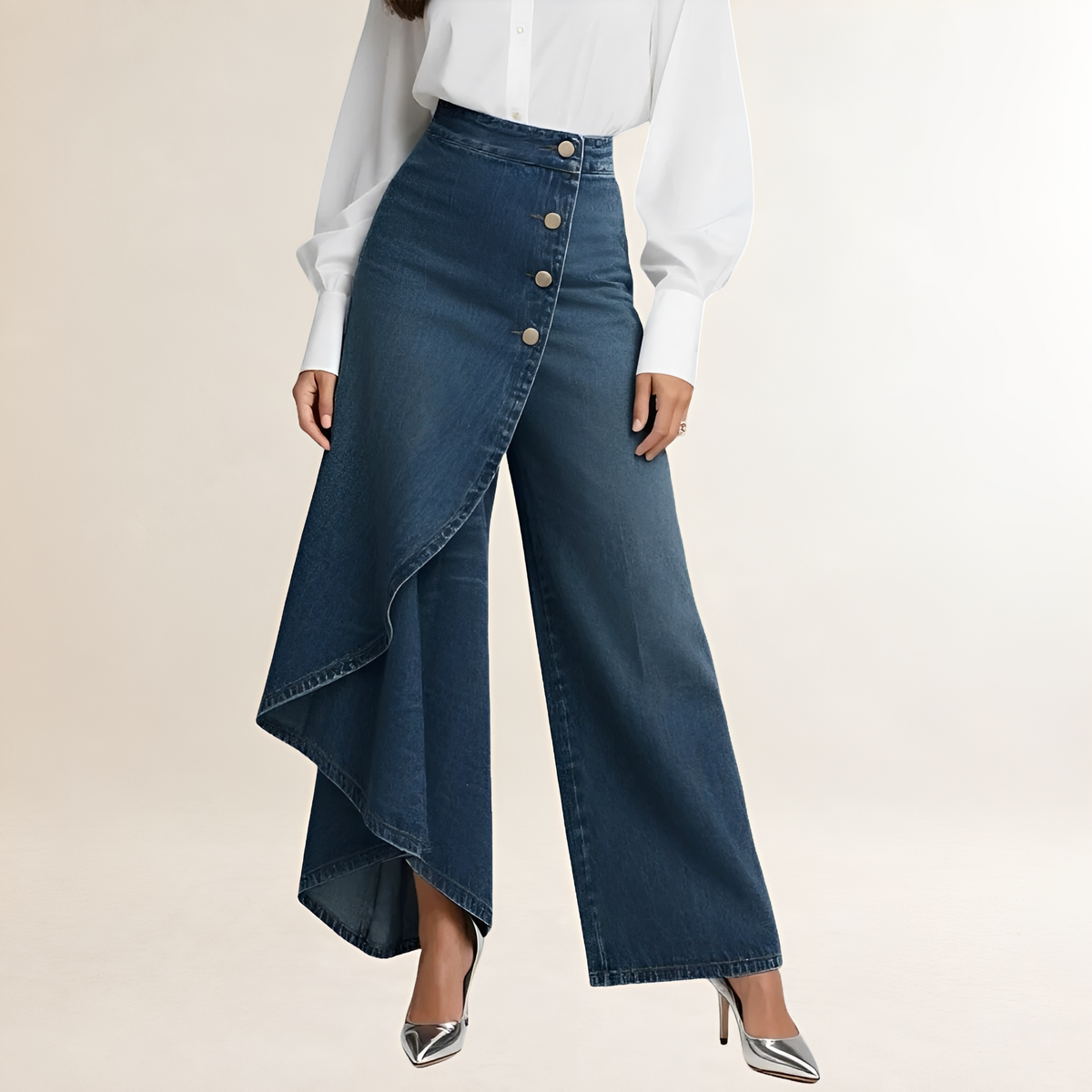 High-Waist Jeans Women Asymmetrical Overlay Wide Leg - Relaxed Fit