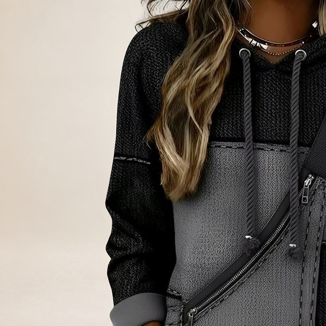 Hooded Jacket for Women - Zip Pocket Detail with Relaxed Fit