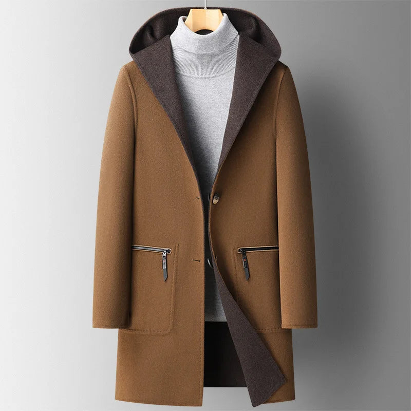 Hooded Overcoat for Men - Tailored Fit with Button Closure and Pockets