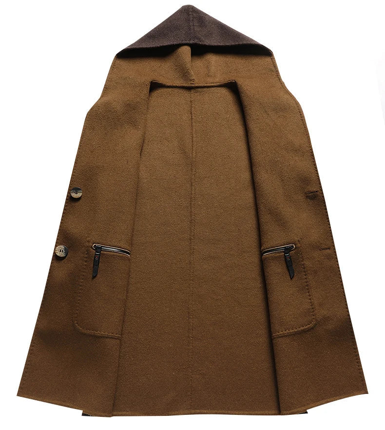Hooded Overcoat for Men - Tailored Fit with Button Closure and Pockets