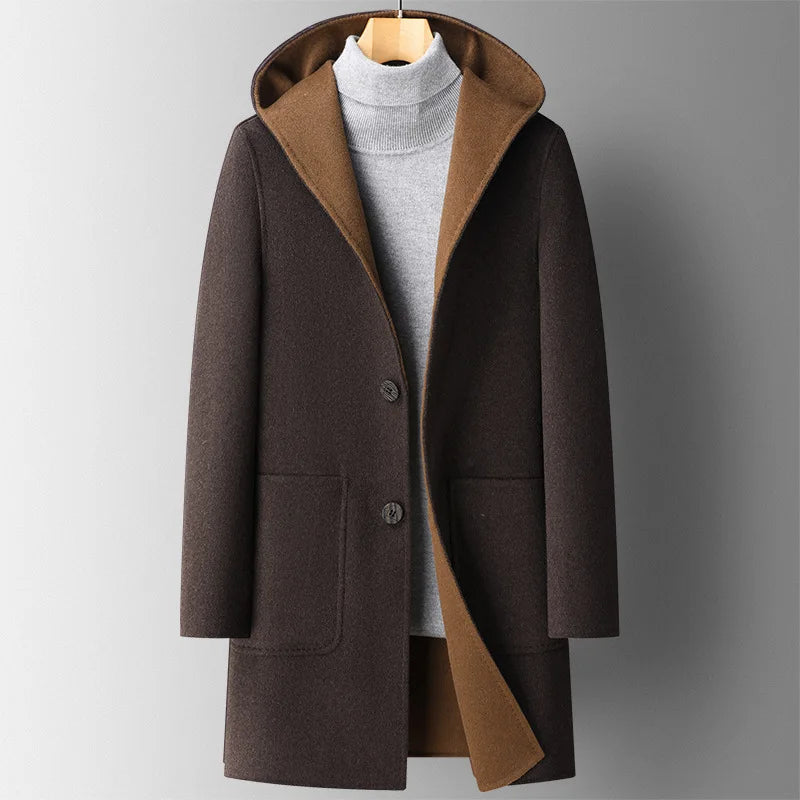 Hooded Overcoat for Men - Tailored Fit with Button Closure and Pockets