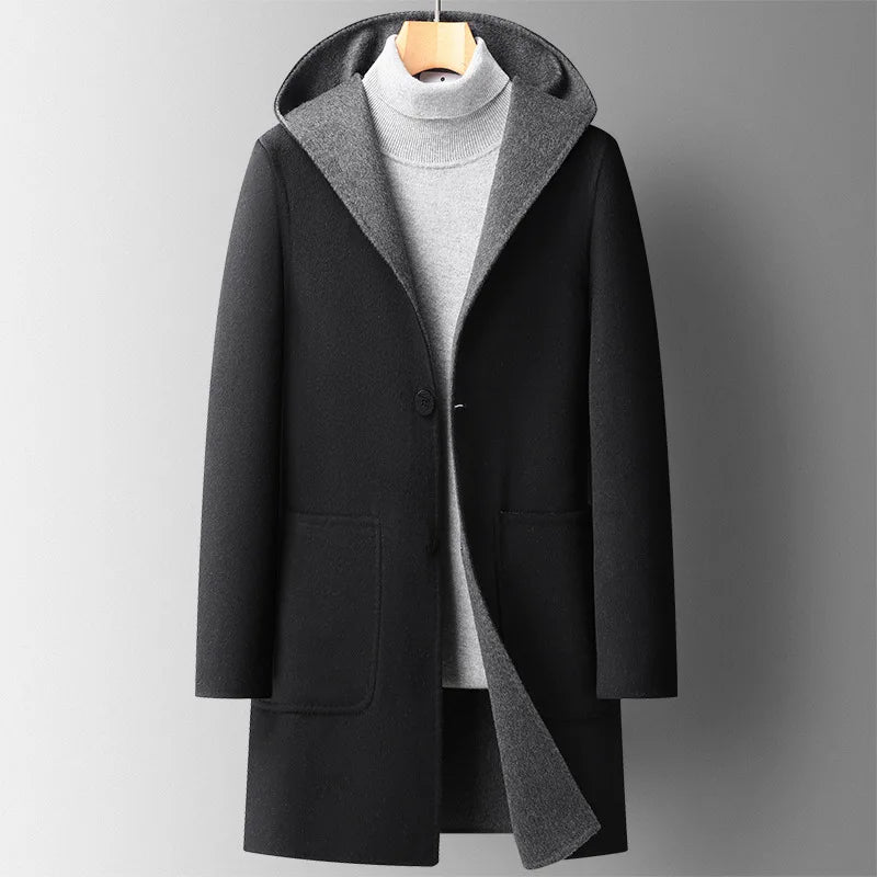 Hooded Overcoat for Men - Tailored Fit with Button Closure and Pockets