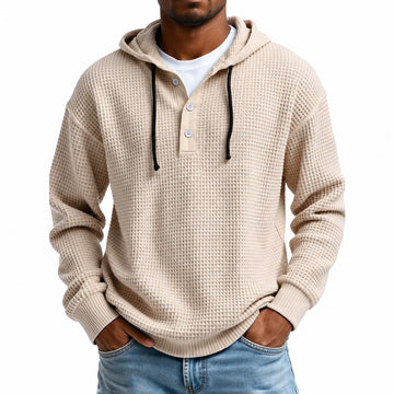 Hooded Sweatshirt Men - Button Placket, Relaxed Fit, Casual Style