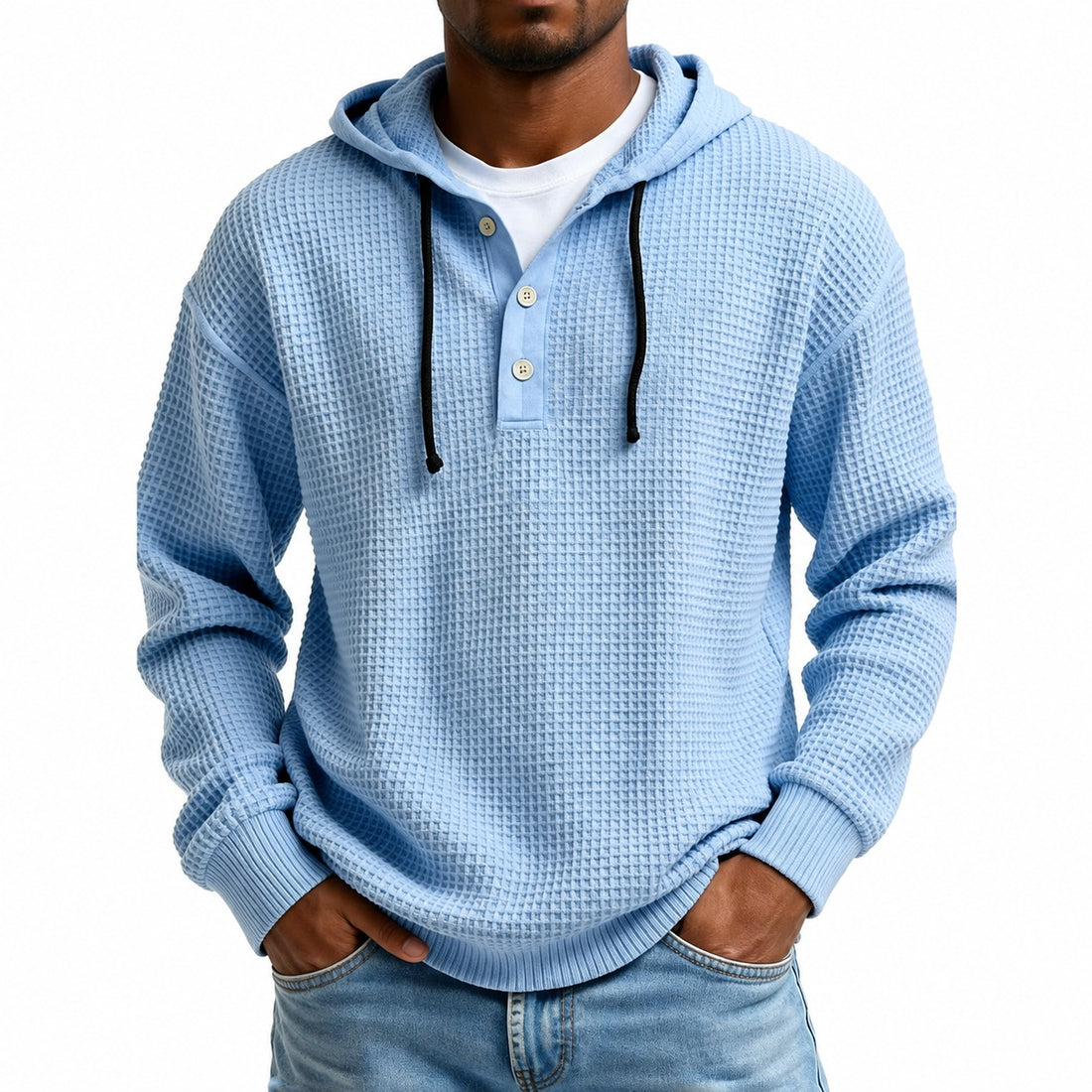 Hooded Sweatshirt Men - Button Placket, Relaxed Fit, Casual Style