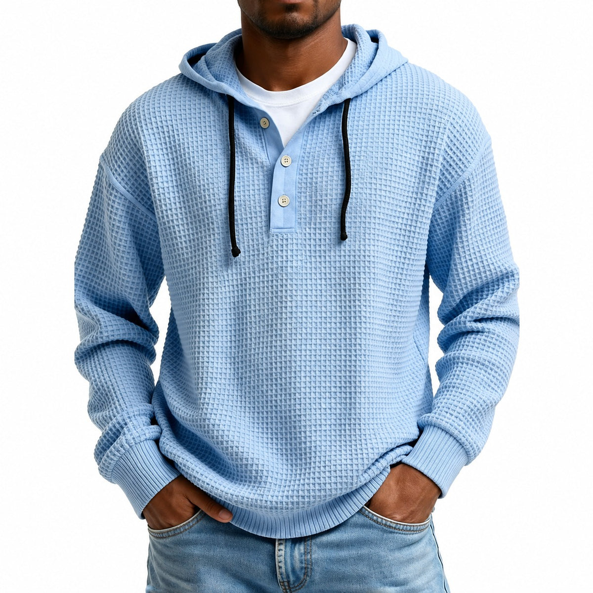 Hooded Sweatshirt Men - Button Placket, Relaxed Fit, Casual Style