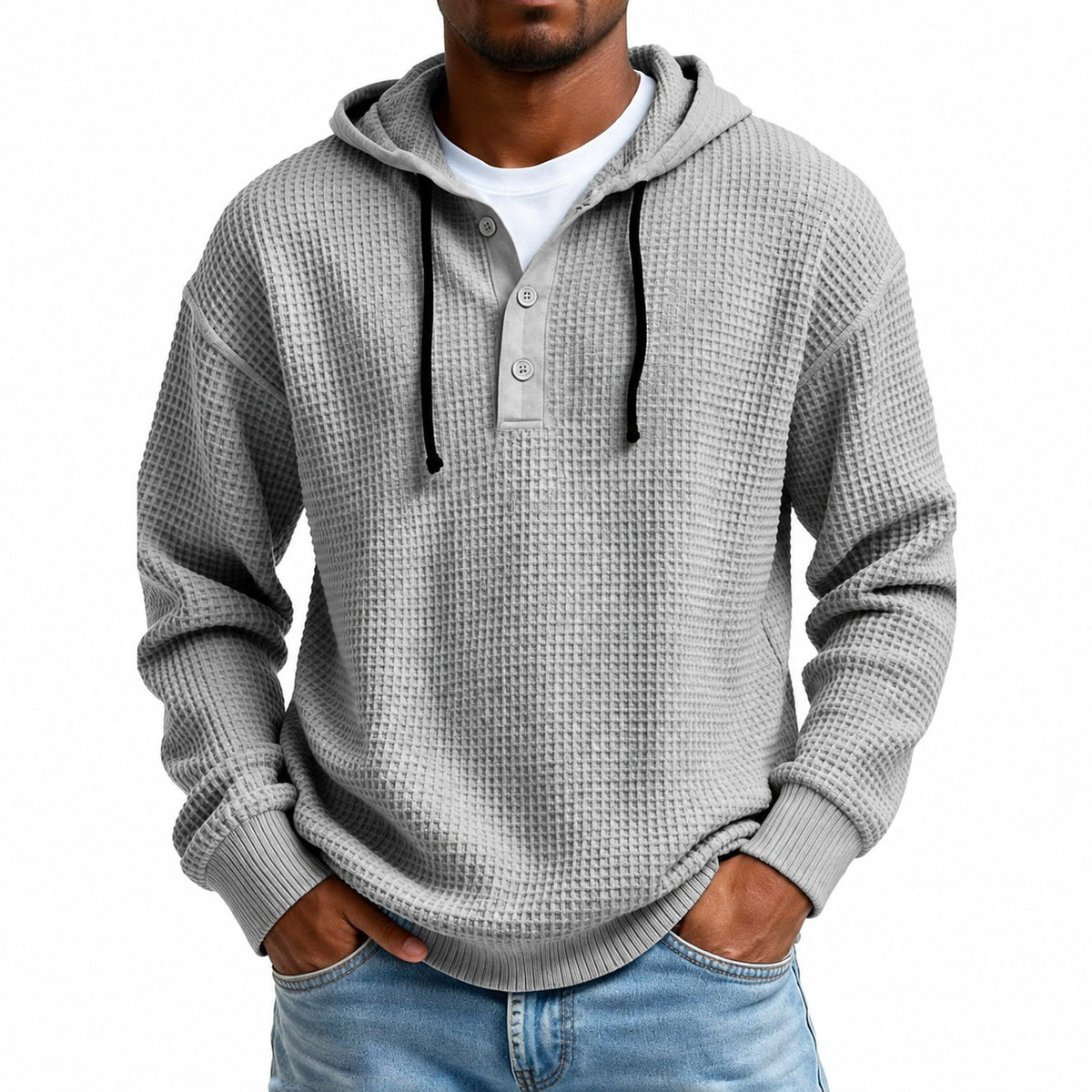 Hooded Sweatshirt Men - Button Placket, Relaxed Fit, Casual Style