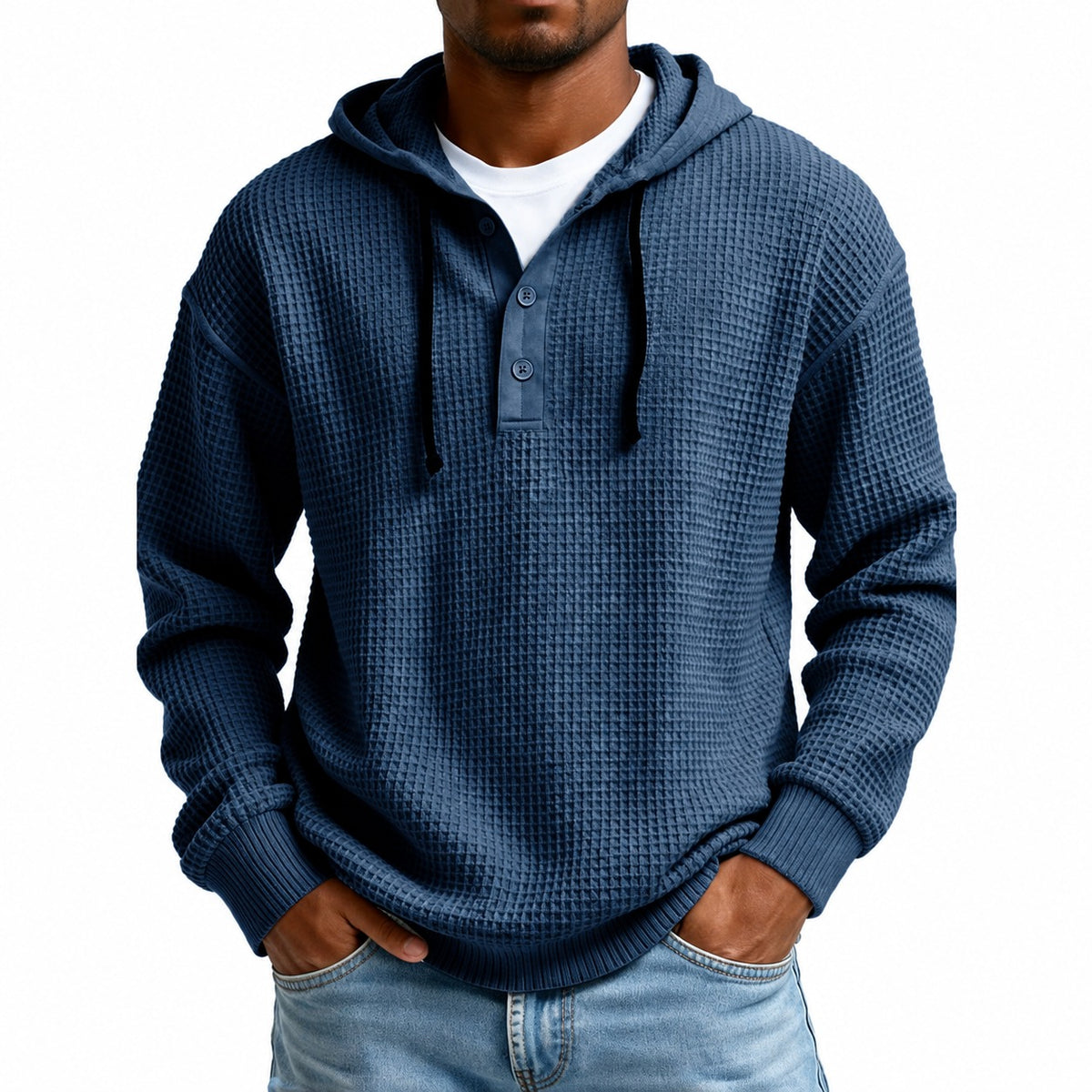 Hooded Sweatshirt Men - Button Placket, Relaxed Fit, Casual Style