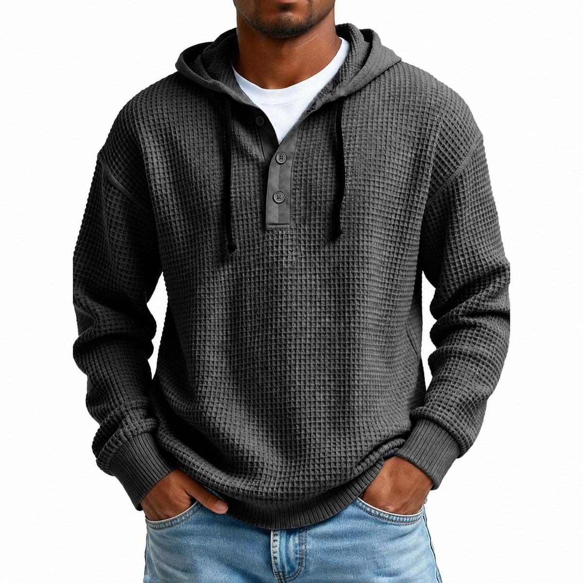 Hooded Sweatshirt Men - Button Placket, Relaxed Fit, Casual Style