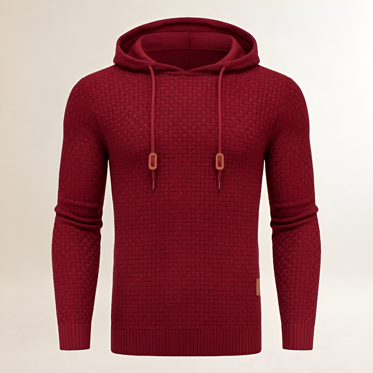 Hoodie Men's Pullover with Basket-Weave Texture, Drawstring Hood, Ribbed Cuffs, Tailored Fit