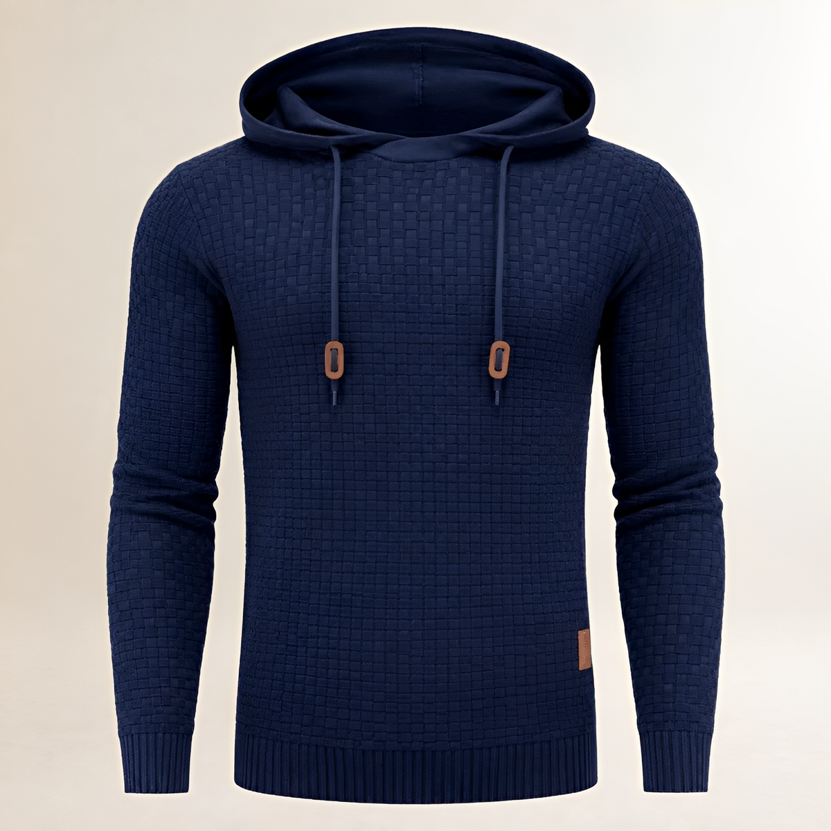 Hoodie Men's Pullover with Basket-Weave Texture, Drawstring Hood, Ribbed Cuffs, Tailored Fit
