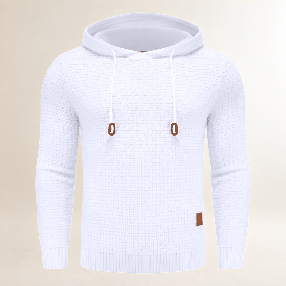 Hoodie Men's Pullover with Basket-Weave Texture, Drawstring Hood, Ribbed Cuffs, Tailored Fit