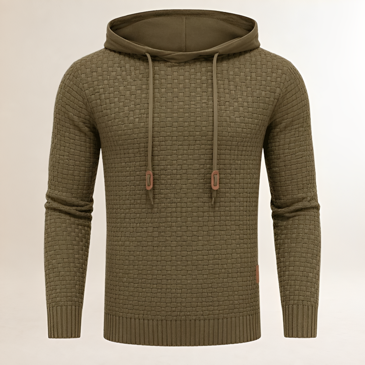 Hoodie Men's Pullover with Basket-Weave Texture, Drawstring Hood, Ribbed Cuffs, Tailored Fit
