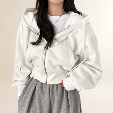 Hoodie Women Cropped Zip Front with Hood - Relaxed Fit