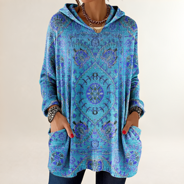 Hoodie Women's Tunic-Length Relaxed Fit Long Sleeve with Pockets Retro Ethnic Print
