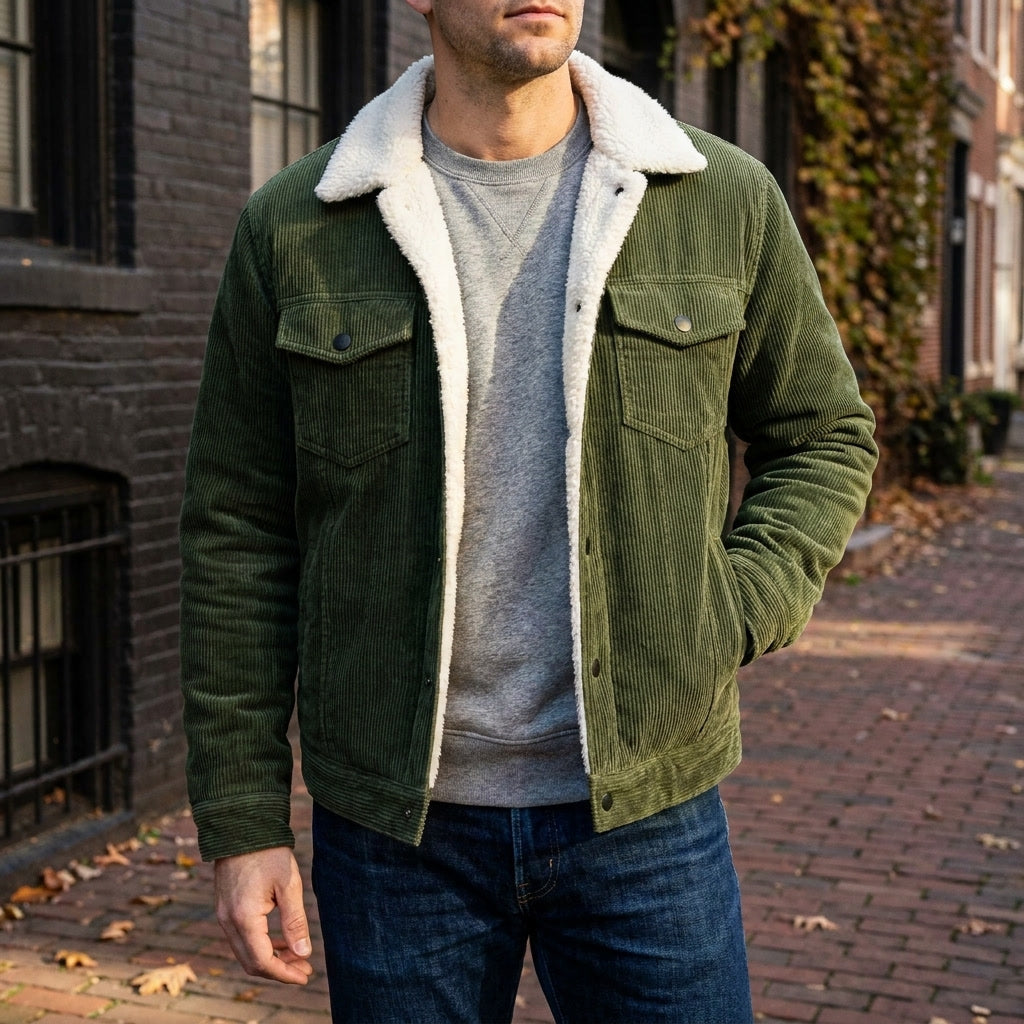 Jacket for Men - Button Closure, Classic Fit, Turn-Down Collar, Side Pockets