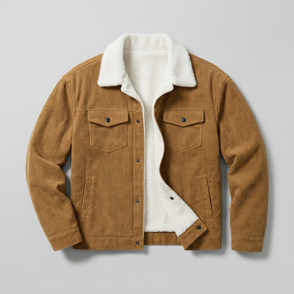 Jacket for Men - Button Closure, Classic Fit, Turn-Down Collar, Side Pockets