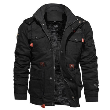 Jacket for Men - Warm Lining, Multiple Pockets, Zipper and Button Closure