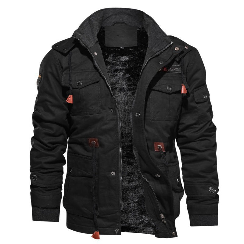 Jacket for Men - Warm Lining, Multiple Pockets, Zipper and Button Closure