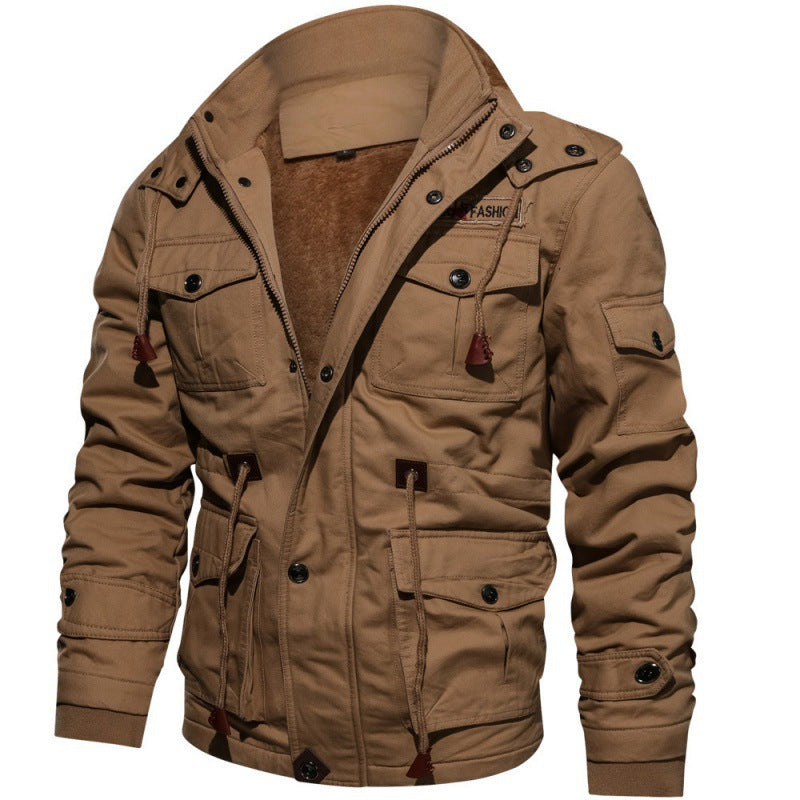 Jacket for Men - Warm Lining, Multiple Pockets, Zipper and Button Closure