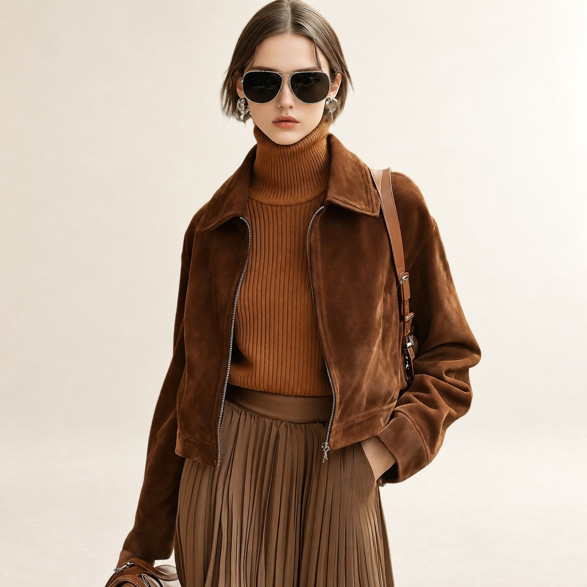 Jacket for Women Casual Zipper Pocket Short Design Relaxed Fit