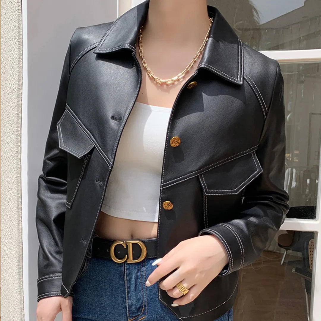 Jacket for Women - Structured Collar with Patch Pockets and Button Closure
