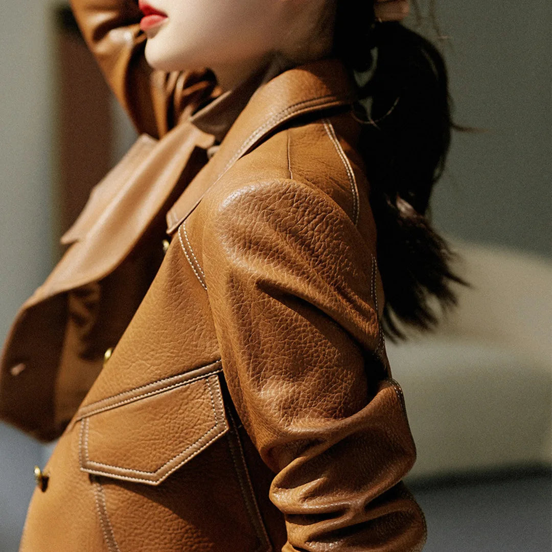 Jacket for Women - Structured Collar with Patch Pockets and Button Closure