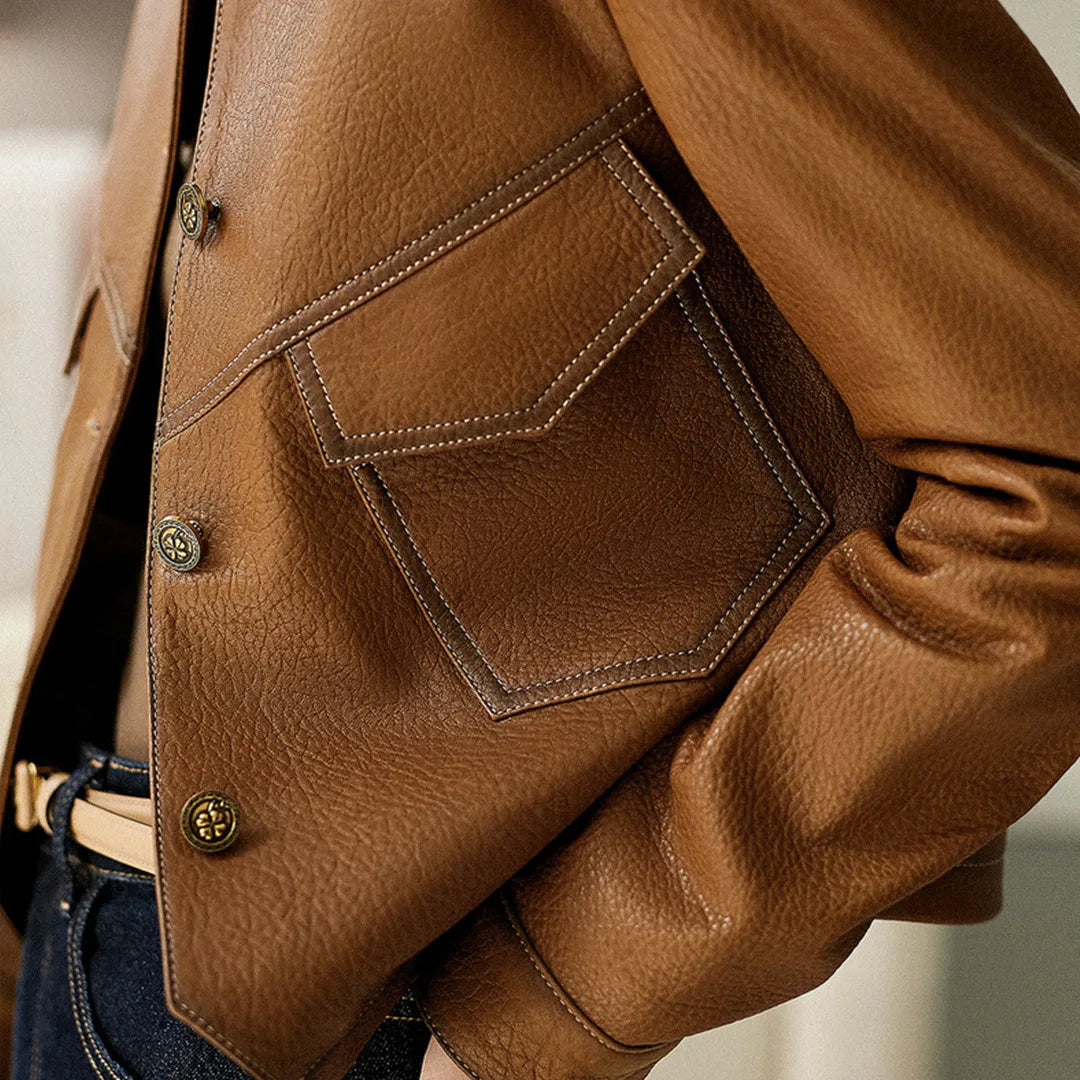 Jacket for Women - Structured Collar with Patch Pockets and Button Closure