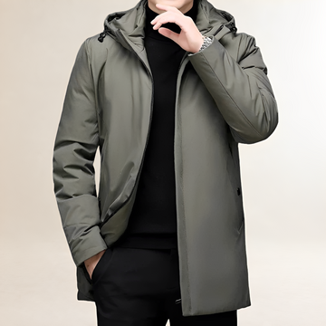 Jacket Men Hooded Long Length with Zipper - Regular Fit